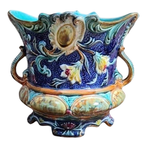 19th Century Majolica Flowers Cache Pot Wasmuel