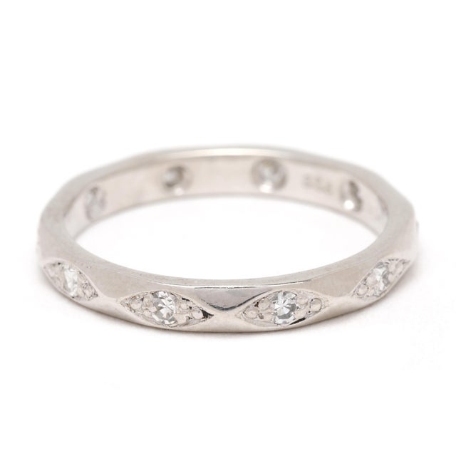 0.15ctw Diamond Faceted Band, Platinum, Ring Size 5, Stackable For Sale - Image 4 of 6