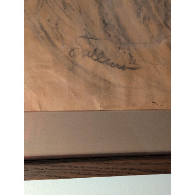 Mid 20th Century Signed Original Charcoal/Pencil Drawing on Paper by Charles Salerno For Sale - Image 4 of 4