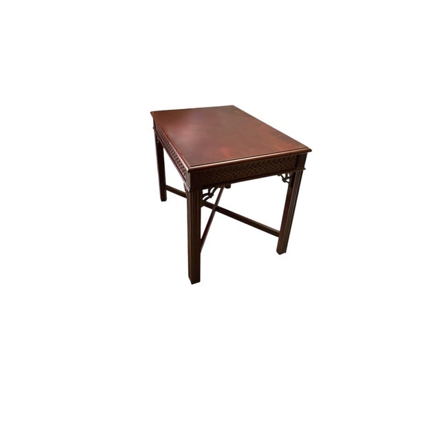 1980s End Table Chippendale Style Solid Wood Side Table With Ornate Sides For Sale - Image 4 of 6