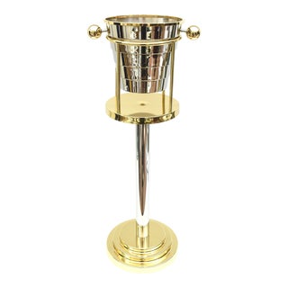 Vintage Larry Laslo Italian Brass and Silver-Plate Standing Wine and Champagne Stand, Restored For Sale
