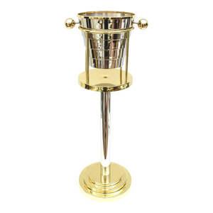 Vintage Larry Laslo Italian Brass and Silverplate Standing Wine and Champagne Stand- Restored