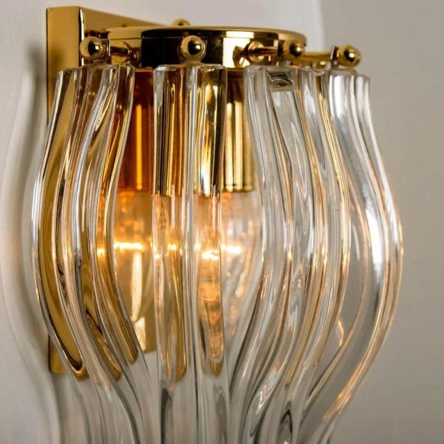 Murano Glass and Gilt Brass Sconces in the style of Venini, Italy, 1970s, Set of 2 For Sale - Image 9 of 10