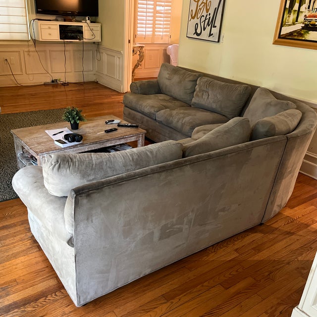 Attributed to Ethan Allen Suede Grey Sofa For Sale In Miami - Image 6 of 12