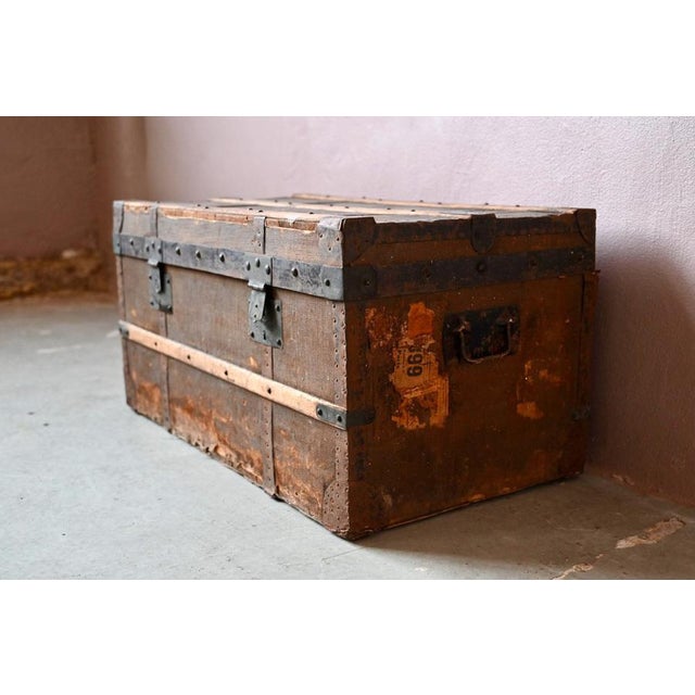 Large Antique Bohemian Wooden and Canvas Travel Trunk, 1920s For Sale - Image 4 of 18