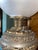 1940s 1940s French Victorian Electrified Oil Lamp With Etched Hand Blown Globe and Clear Chimney With Brass Base For Sale - Image 5 of 9