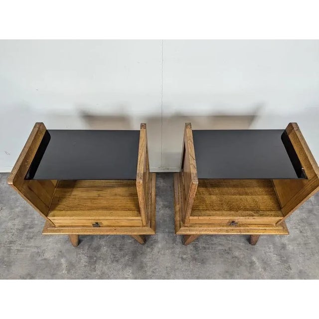 Bedside Tables in Oak and Opaline, 1940s, Set of 2 For Sale - Image 3 of 8