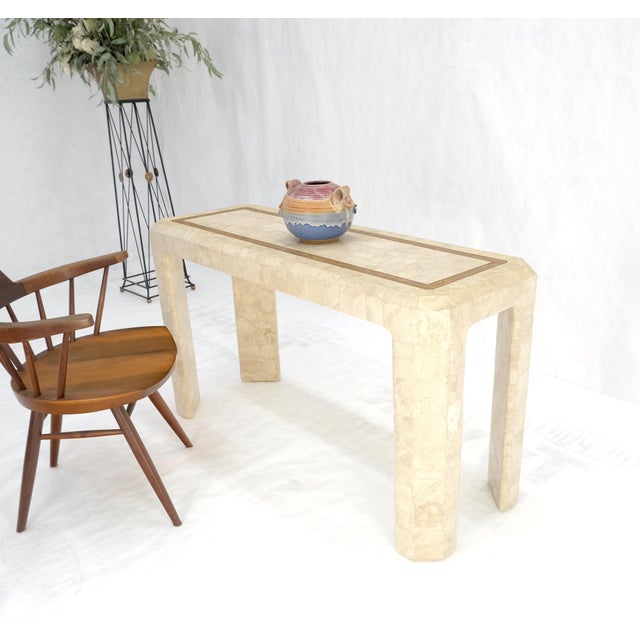 Tessellated Travertine Inlayed Top Console Sofa Table Mid Century Modern For Sale - Image 9 of 11