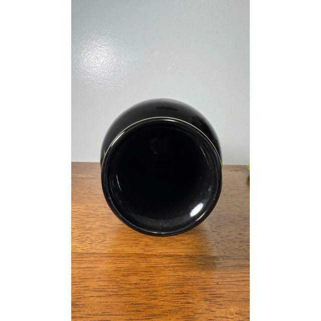 Black Japanese Hand Painted Vase 8” Black With Gold Rim & Floral Design Collectible For Sale - Image 8 of 10