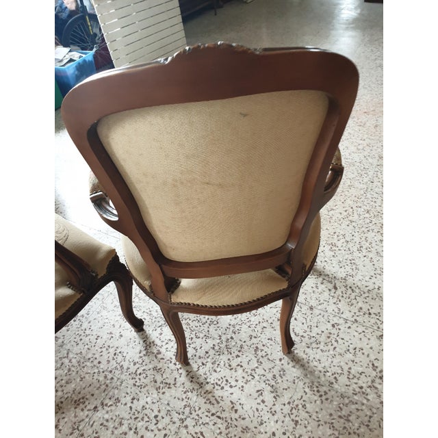 Wood Sofa and Two Armchairs with Walnut Frame Embroidered Upholstery, Set of 3 For Sale - Image 7 of 8