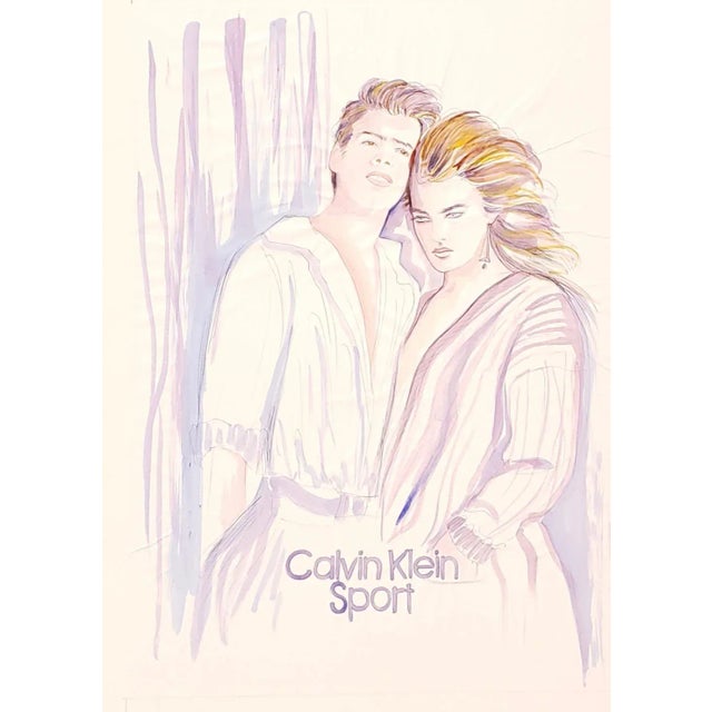 Paper Vintage Calvin Klein Advertising Illustration C.1980s For Sale - Image 7 of 7