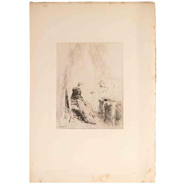 Henri-Charles Toussaint, La Conversation, Etching, 1880 For Sale - Image 3 of 3