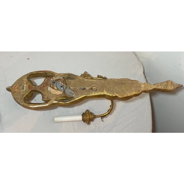Vintage Ornate Century Italian Hand Carved Gilt Wooden Iron Wall Sconce Fixture For Sale - Image 15 of 15
