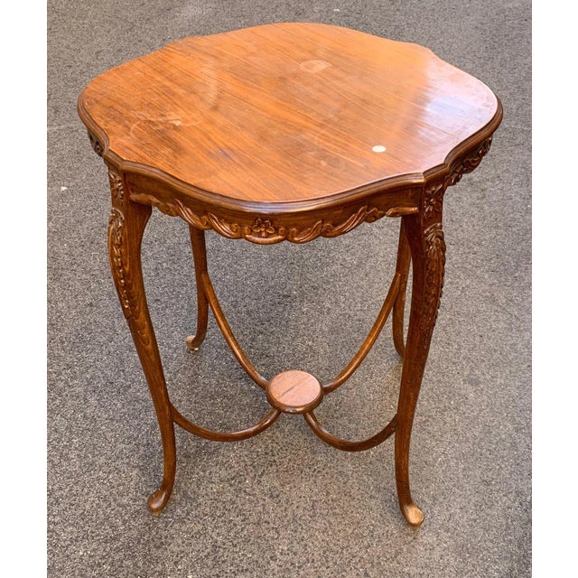 Antique Art Nouveau Carved Wooden Table For Sale - Image 3 of 6