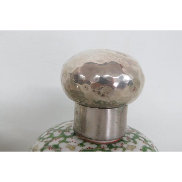 Green Cloisonne Enamel Sterling Lidded 3pc Vanity Set Empty Perfume Bottles Jar 5113b For Sale - Image 8 of 18