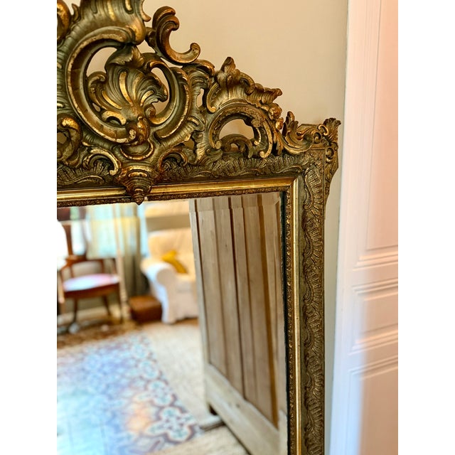 Wood Large Antique French Gilded Mirror with Rococo Detailing For Sale - Image 7 of 18
