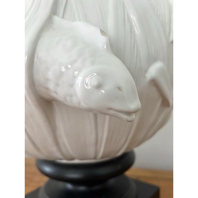 Ceramic 1970s White Midcentury Ceramic Koi Fish Table Lamp Style After Wildwood For Sale - Image 7 of 10