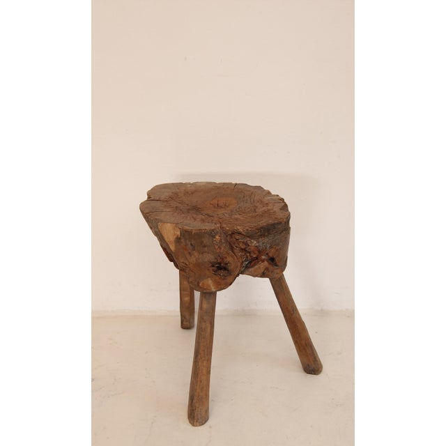 Primitive Wabi Sabi Wooden Chopping Block Side Table, Early 20th Century For Sale - Image 10 of 18