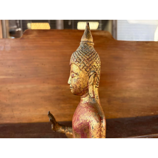 Burmese Artist, Mandalay Standing Buddha, Late 19th-Early 20th Century, Carved, Lacquered and Gilded Wood For Sale - Image 6 of 12