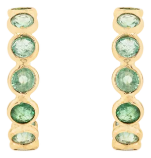 18k Solid Gold 2.08 Ct Round Cut Emerald Classic Bezel Hoop Earrings- 2 Pieces