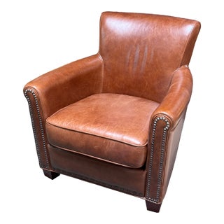 Pottery Barn Irving Leather Club Chair For Sale