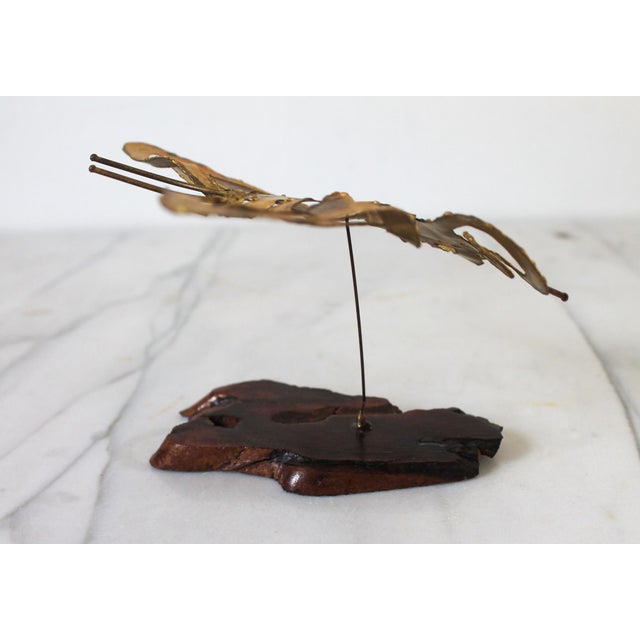 MId-Century Brutalist Brass Butterfly on Wood Stand For Sale - Image 4 of 9