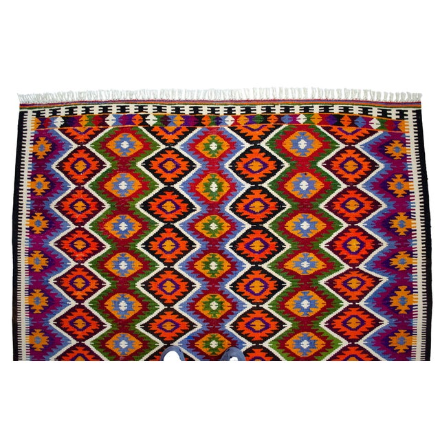 Purple Vintage Turkish Rug Kilim Hand Woven Area Rug - 6′2″ X 6′7″ For Sale - Image 8 of 16