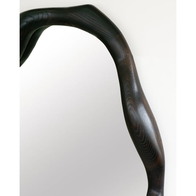 Contemporary Organic Shaped Charred Red Oak Wall Mirror by Alexander Knysch For Sale - Image 3 of 10