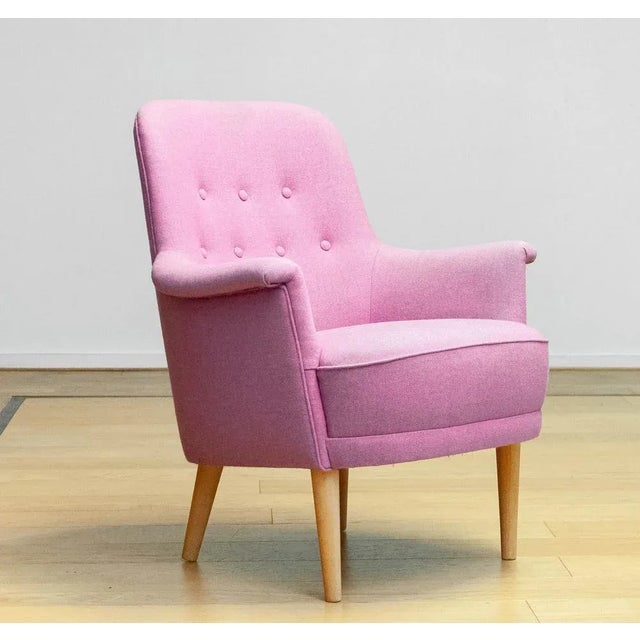 Upholstered with Lilac Wool Armchair by Carl Malmsten for O.H. Sjogren, 1960s For Sale - Image 9 of 9
