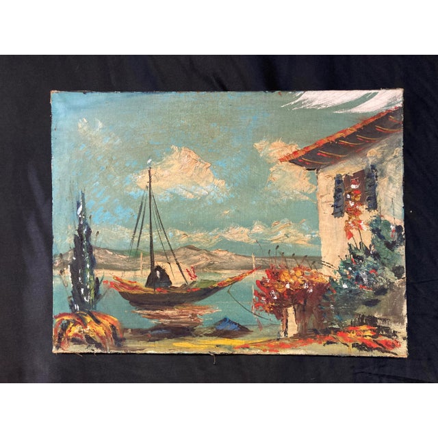 French School Artist, Mediterranean Marine Scene, 1950s, Oil on Canvas For Sale - Image 12 of 12