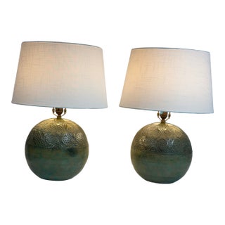 Moroccan Revival Ceramic Table Lamps, Pair For Sale