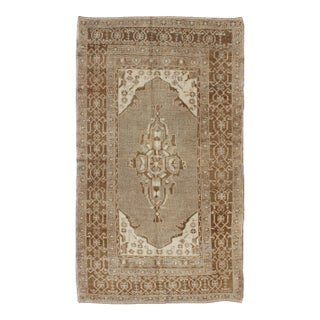 Vintage Turkish Medallion Oushak Area Rug in Grey and Brown's For Sale