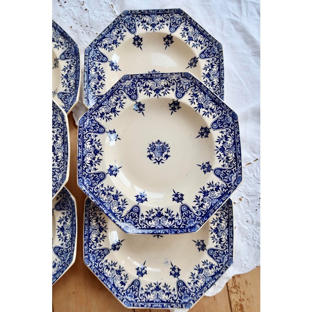 19th Century Ironstone Soup Plates with Rouen Pattern from Longchamp, Set of 6 For Sale - Image 5 of 11