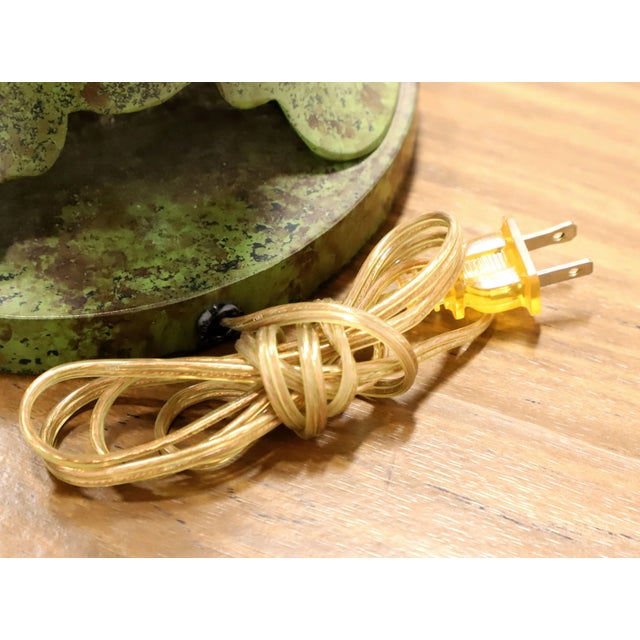 1960's Extra Large Hollywood Regency Green & Gold Metal Table Lamp For Sale - Image 10 of 11