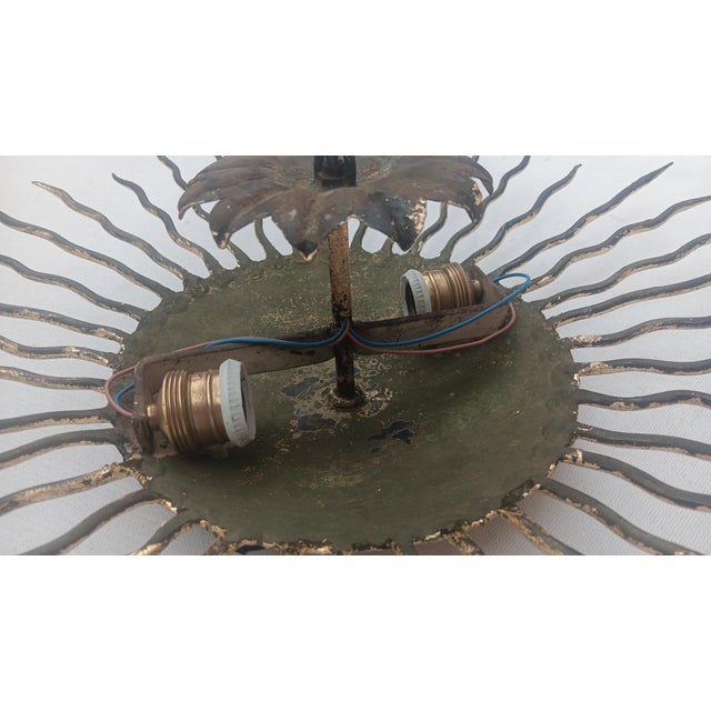 Spanish Gold-Leaf Gilt Metal Sunburst Ceiling Fixture, 1960s For Sale - Image 9 of 10