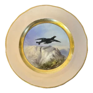 Antique 19th Century English Porcelain Ornithological Cabinet Plate Decorated With Hand Painted Bird and Mountain Landscape