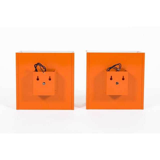 Vintage Mid Century Modern Attributed to Disderot Orange Metal Wall Light Sconces For Sale - Image 9 of 10