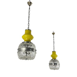 Space Age Pendant Lamps in Yellow Murano Glass, 1970s, Set of 2 For Sale
