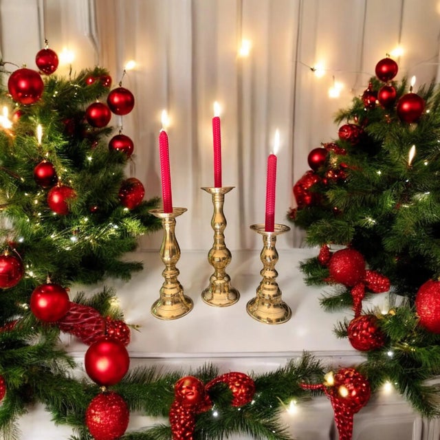 Polished Brass Candlesticks Set of 3 For Sale - Image 12 of 12