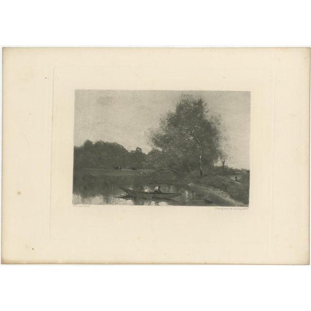 After Corot, River Landscape with Boatman and Cows, 1880, Etching For Sale - Image 3 of 9