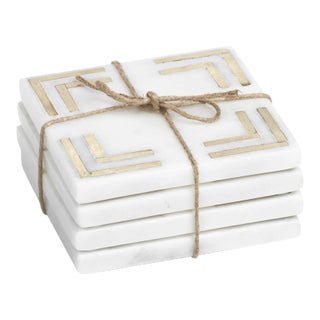 Mannara 4" Square Marble Coasters, Set of 4 For Sale