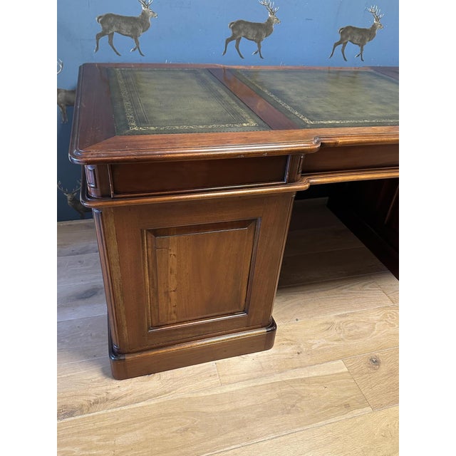 Brown Large Mahogany Desk with Green Leather Top, 1990s For Sale - Image 8 of 18