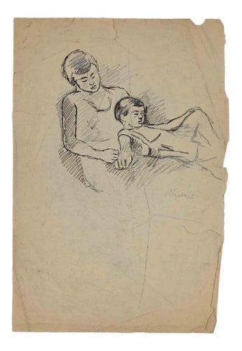 Mino Maccari, Mother and Child, China Ink, Mid-20th Century