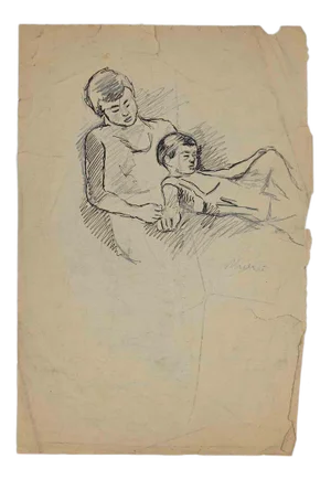 Mino Maccari, Mother and Child, China Ink, Mid-20th Century