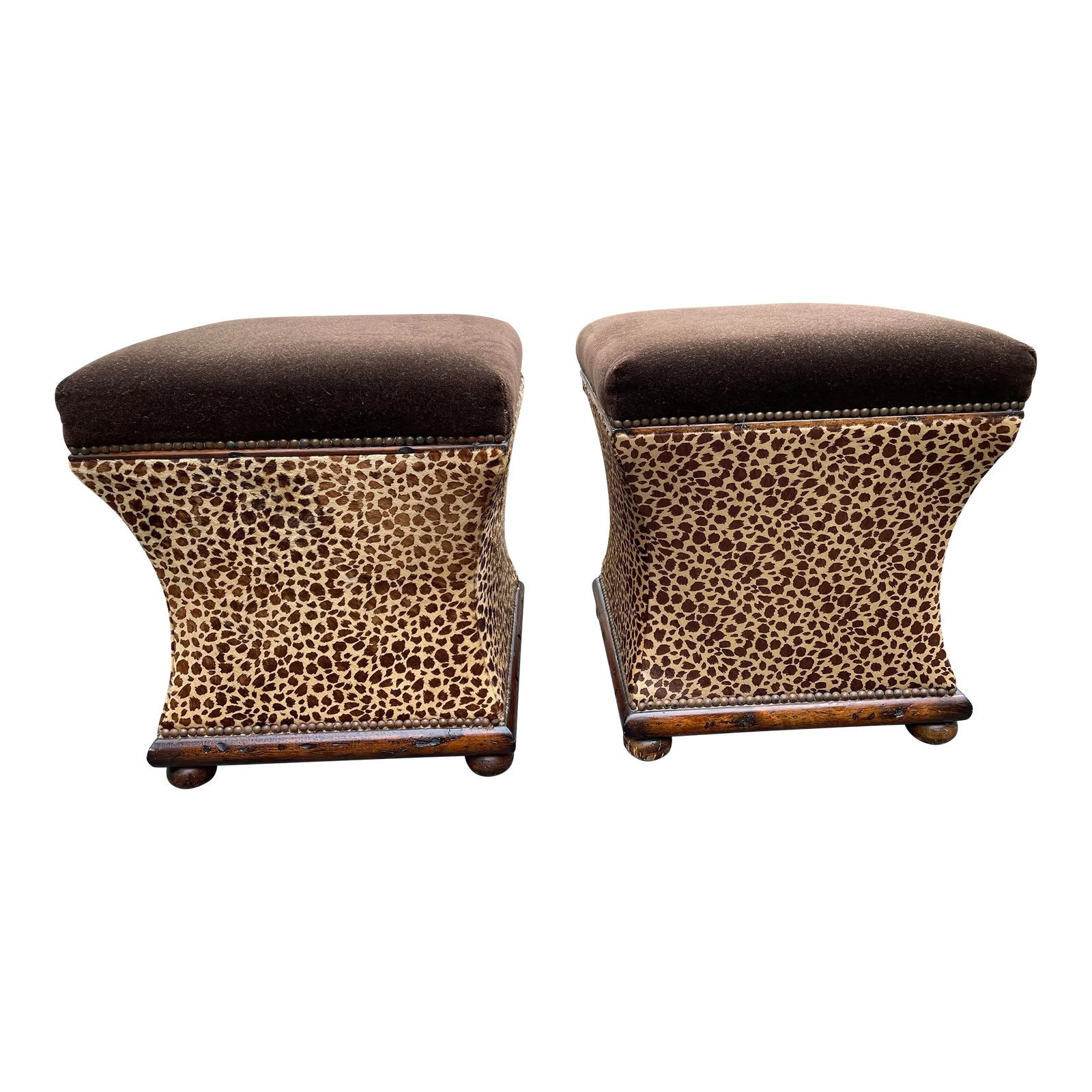Pair of Animal Print Upholstered Ottomans Chairish