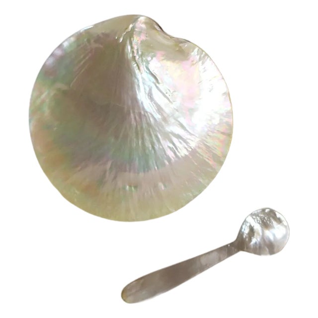 Caviar Mother of Pearl Dish and Spoon For Sale