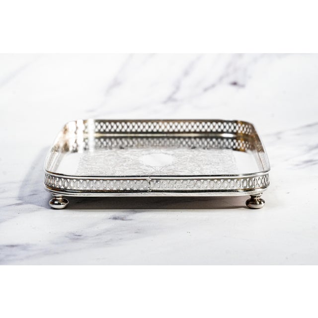 Metal Lovely Vintage Small Silverplate Gallery Vanity Tray Luxury Home Decor For Sale - Image 7 of 11