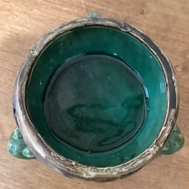 Chinese Vintage Chinese Ceramic Glazed Crackle Planter With Frog’s Caligraphy, Signed For Sale - Image 3 of 12