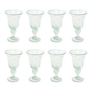 La Verrerie De Biot Set of 8 Handblown Pale Aquamarine Stemmed Drinking Glasses For Sale