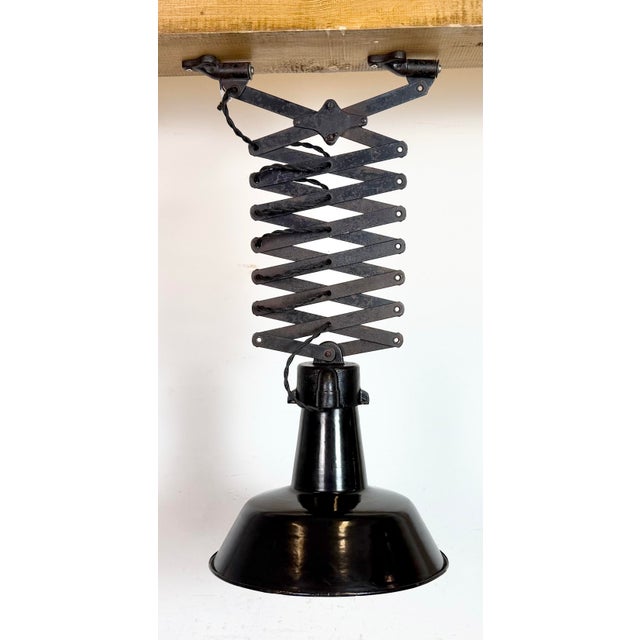 Industrial Black Enamel Scissor Ceiling Lamp, 1930s For Sale - Image 4 of 18